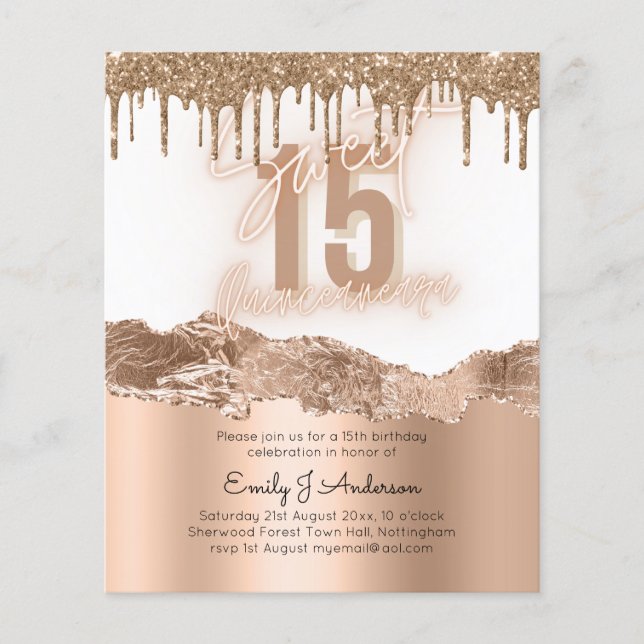 Budget Gold Foil Glitter Quinceanera 15:e Flygblad (Framsidan)