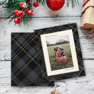 Budget Gold Mörkgrön Tartan Jul Fotokort