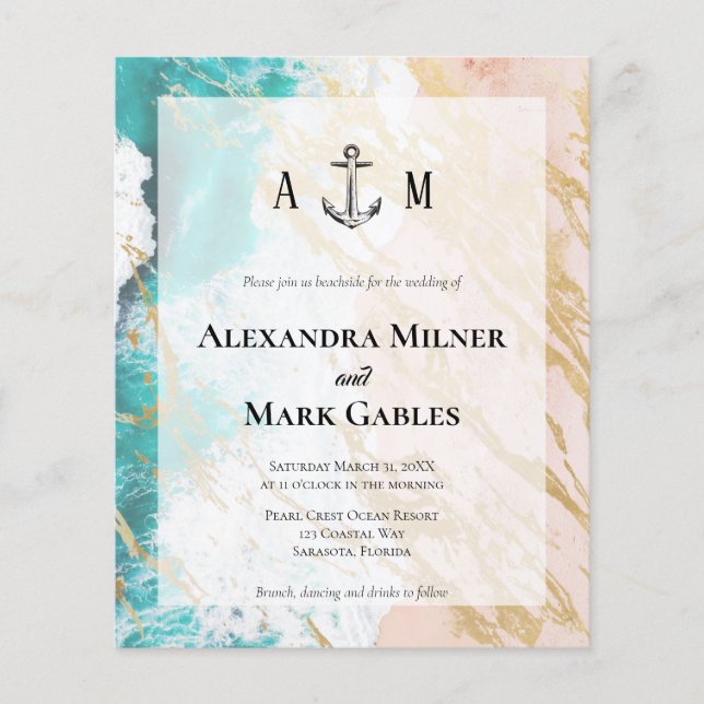 Budget Golden Beach Anchor Wedding bjudande (Framsida)