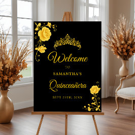 Budget Golden Blommigt Quinceañera Välkomsttecken Poster