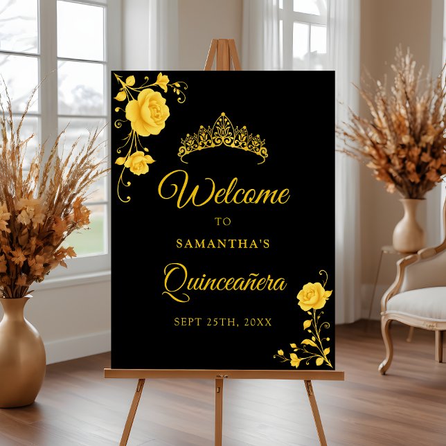 Budget Golden Blommigt Quinceañera Välkomsttecken Poster (Skapare uppladdad)