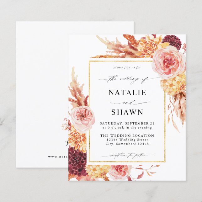 Budget Golden Burgundy &  Rosa Blommigt Bröllop (Fram/baksida)