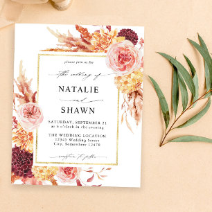 Budget Golden Burgundy & Rosa Blommigt Bröllop Flygblad