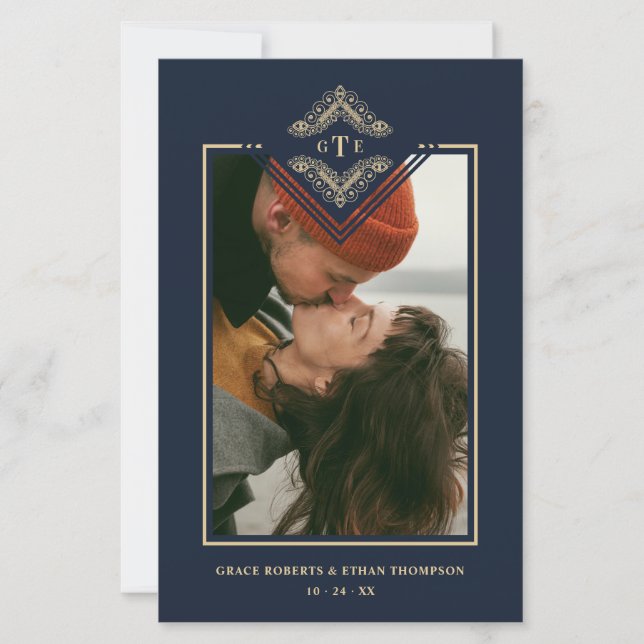 Budget Golden Flourish Classic Ornament Photo Navy (Framsida)