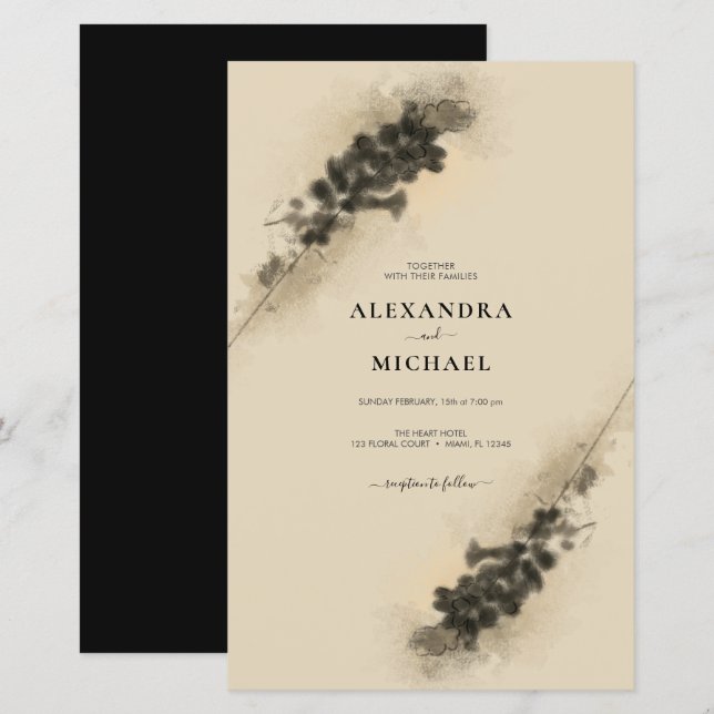 Budget Golden Lavender Flowers bröllopsinbjudan (Fram/baksida)