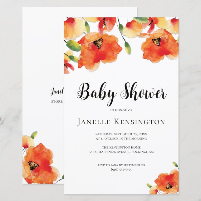 BUDGET Golden Poppy Baby Shower-inbjudan (Fram/baksida)