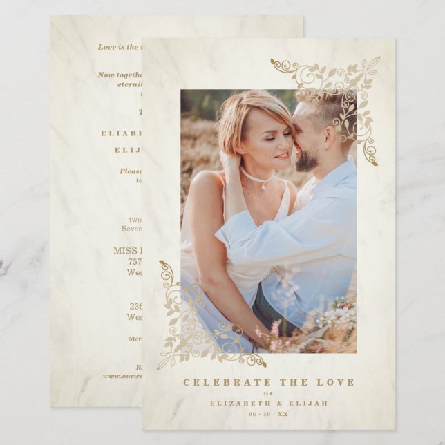 Budget Golden Snöre Ornament Flourish Photo Couple (Fram/baksida)