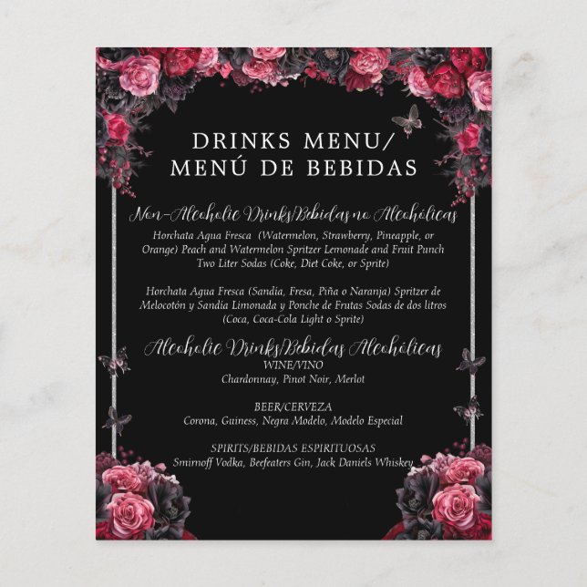 Budget Gotham Blommigt Bilingual Quinceañera Menu (Baksida)