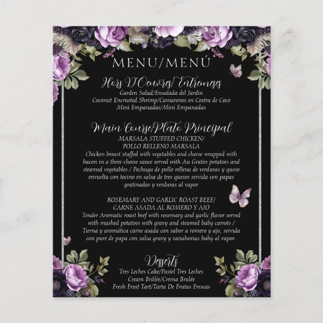 Budget Gotham Blommigt Bilingual Quinceañera Menu (Framsida)