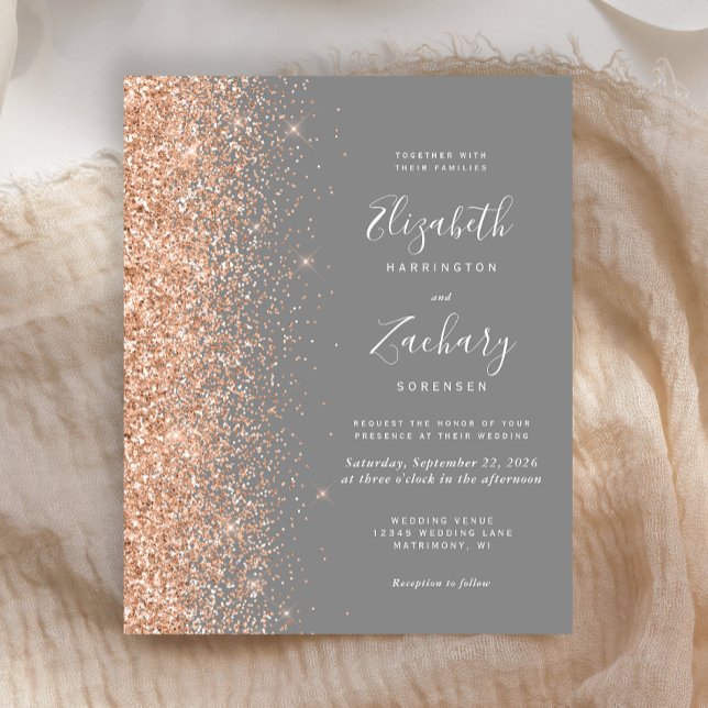 Budget Grå Färgbalans Glitter Bröllopsinbjudan (Skapare uppladdad)