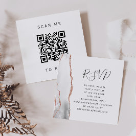 Budget Grå Rosa Guld Agat Bröllops QR-kod RSVP Tilläggskort