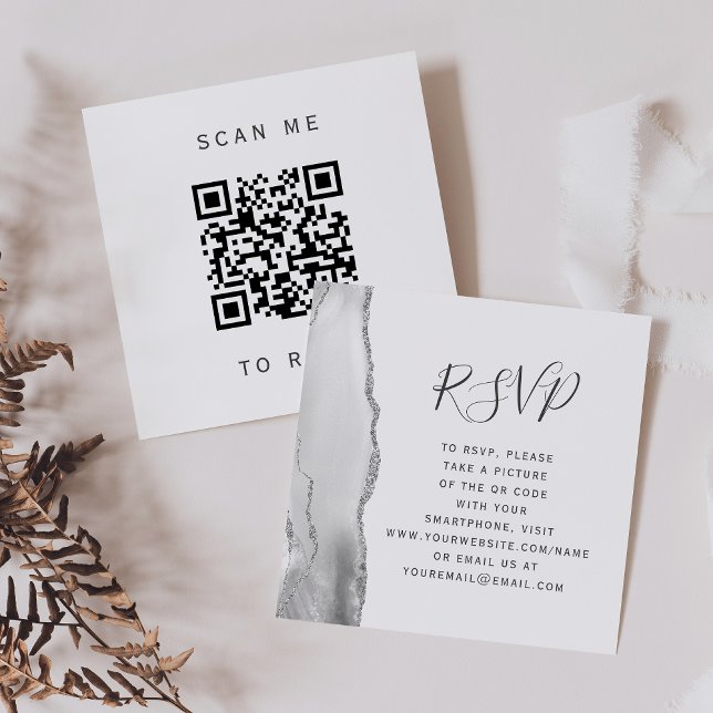 Budget Grå Silver Agat Bröllops QR-kod RSVP Tilläggskort (Skapare uppladdad)