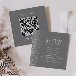 Budget Grå Silver Glitter Bröllop QR-kod RSVP Tilläggskort