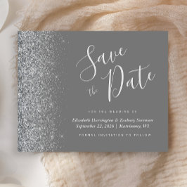 Budget Grå Silver Glitter Bröllop Save the Date