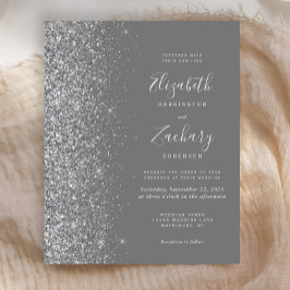 Budget Grå Silver Glitter Bröllopsinbjudan