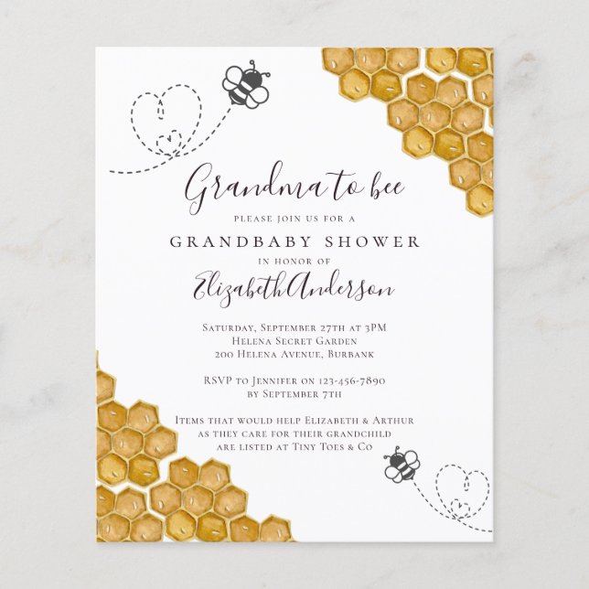 Budget Grandma to Bee Baby Shower-inbjudan (Framsida)