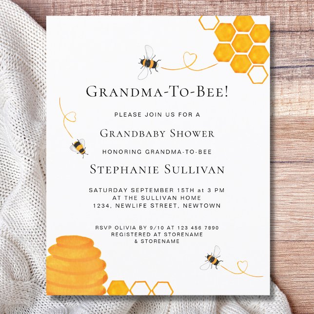 Budget Grandma to Bee Grandbaby Shower-inbjudan (Skapare uppladdad)