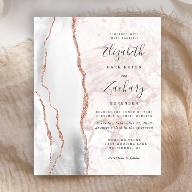 Budget Grått Agate Ro Guld Marble Wedding bjudande (Skapare uppladdad)