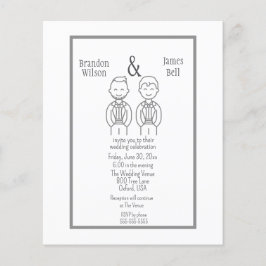 BUDGET Grått Gay Couple bröllopsinbjudan Flygblad