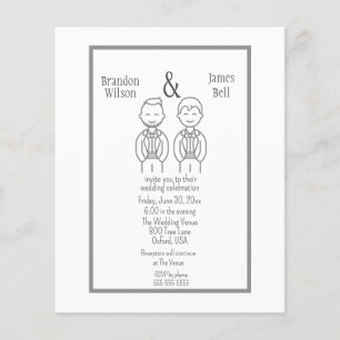 BUDGET Grått Gay Couple bröllopsinbjudan Flygblad