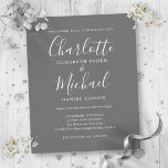 Budget Grått- och vit skriptbröllop<br><div class="desc">Med namnteckning stil namn kan den här elegantens budget grått och vita bröllopsinbjudan vara personlig med dina uppgifter i chic grått-brev. Designad av Thisisnotme©</div>