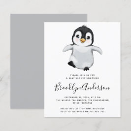 BUDGET Grått Penguin Baby Shower-inbjudan