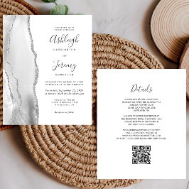 Budget Grått Silver QR Code Wedding bjudande