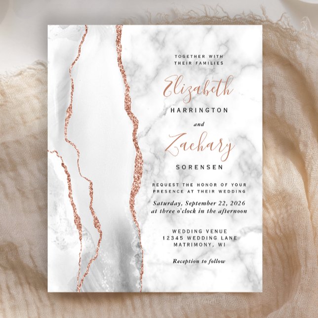 Budget Grått Vit ros Guld Agate Marble Bröllop (Skapare uppladdad)