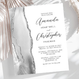 Budget Grått White Silver Agate bröllopsinbjudan