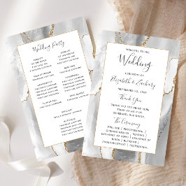 Budget Gray White Gold Agate Wedding Program