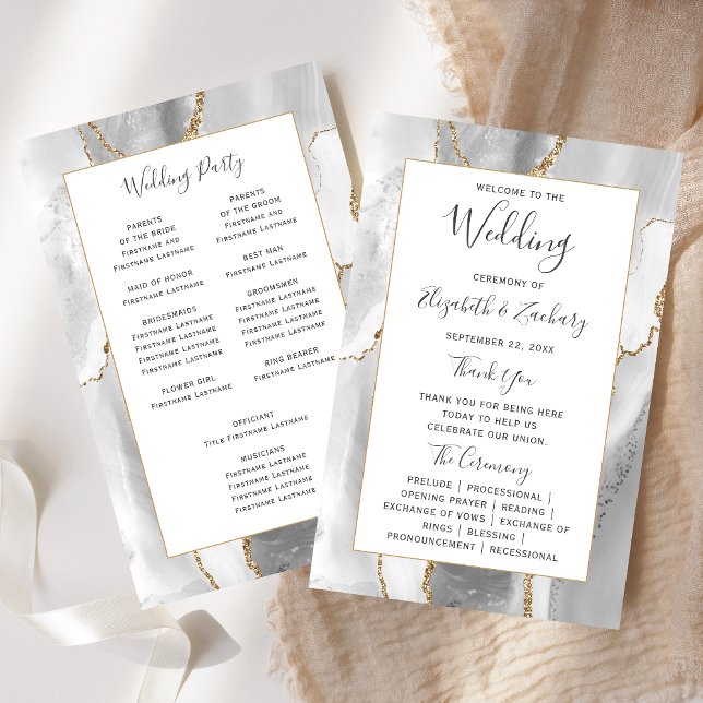 Budget Gray White Gold Agate Wedding Program (Skapare uppladdad)