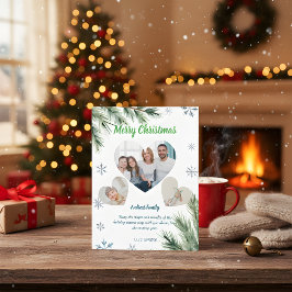 Budget Green Christmas 3 Photo Holiday Card Helg Vykort