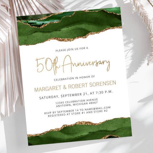 Budget Green Gold Agate 50th Anniversary Invite (Skapare uppladdad)