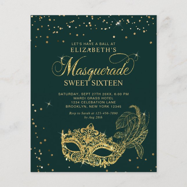 BUDGET Green Gold Photo Masquerade Sweet 16 (Framsida)