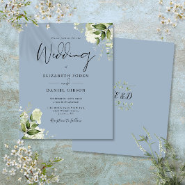 Budget Greenery Dusty Blue Bröllopsinbjudan