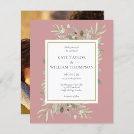 Budget Greenery Dusty Ro Bröllop Photo Inbjudan