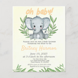Budget Greenery Elephant Neutralt Baby Shower