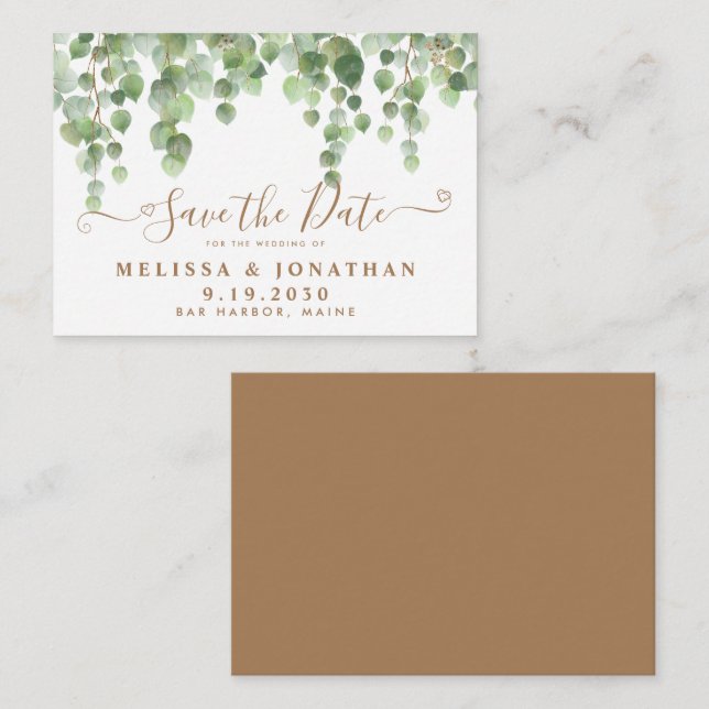 Budget Greenery Eucalyptus B Bröllop spara datum Anteckningskort (Fram/baksida)
