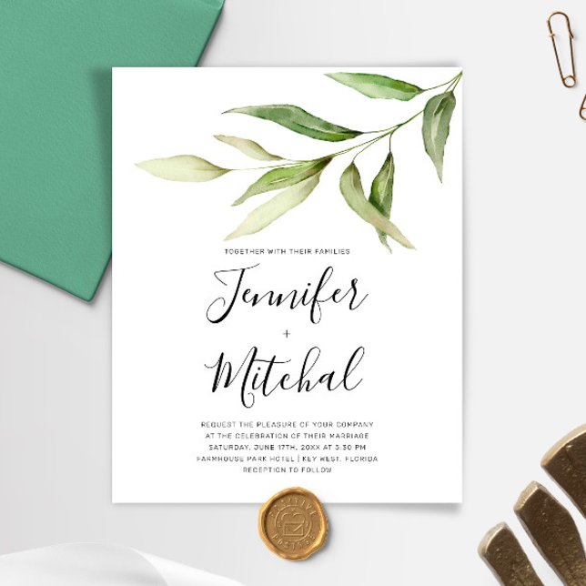 BUDGET Greenery Floral Minimal Wedding Invitation (Skapare uppladdad)