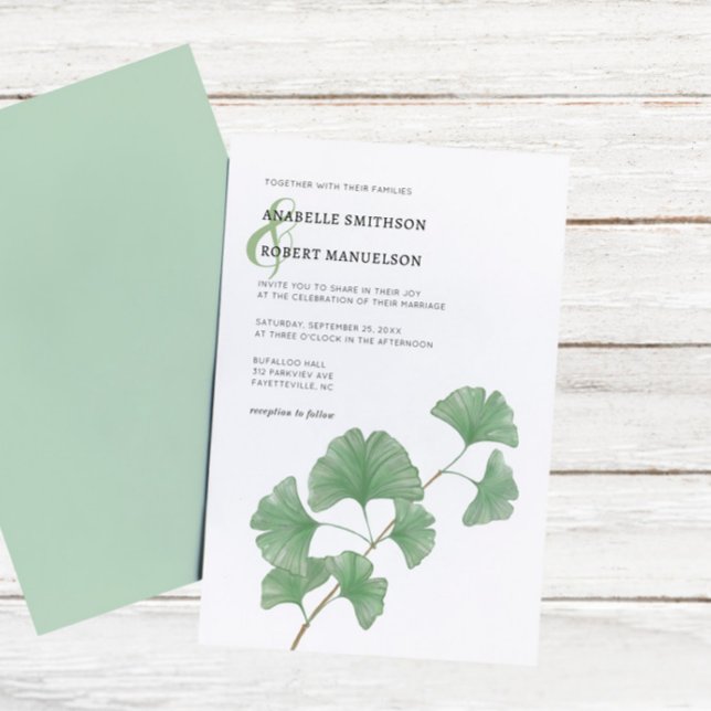 Budget Greenery Ginkgo Träd Watercolor Bröllop Inbjudningar (Skapare uppladdad)