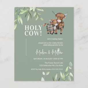Budget Greenery Highland Cow Baby Shower Inbjudan