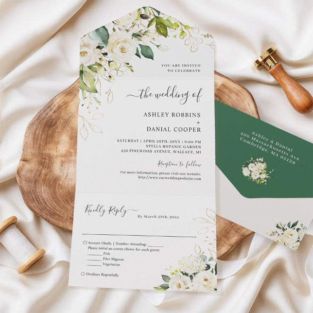 Budget Greenery Ivory White Guld Blommigt Bröllop (Skapare uppladdad)