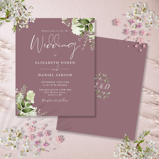 Budget Greenery Mauve bröllopsinbjudan (Budget Greenery Mauve Wedding Invitation)