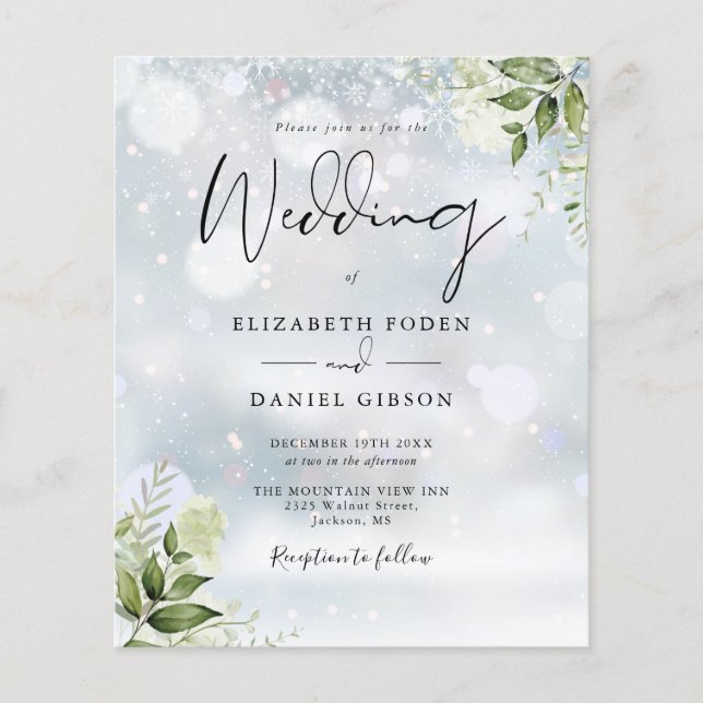 Budget Greenery Monogram Vinter Bröllopsinbjudan (Framsida)