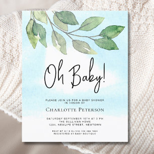 Budget Greenery Oh Baby Baby Shower-inbjudan
