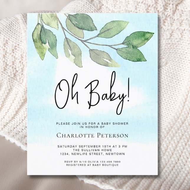 Budget Greenery Oh Baby Baby Shower-inbjudan (Skapare uppladdad)