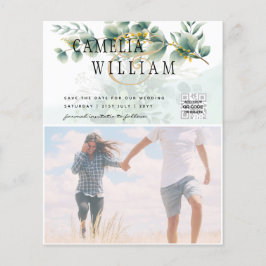 BUDGET Greenery PHOTO Bröllop spara datum QRcode Flygblad