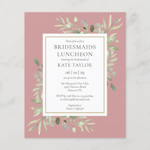 Budget Greenery Rosa Bridesmaids Luncheon Inbjudan