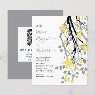 BUDGET Gren, blommor QR-bröllopsinbjudan