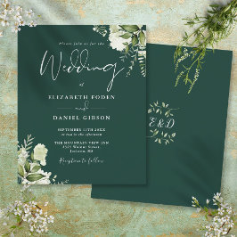Budget Grey Blommigt Emerald bröllopsinbjudan